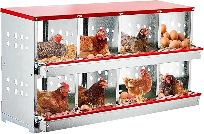Garvee Chicken Nesting Boxes for Laying Eggs, 8 Compartment Metal Roll Out Away Nesting Boxes for Hens, Nesting Gift Boxes for Chickens Duck Poultry, Heavy Duty Chicken Coop with Perch