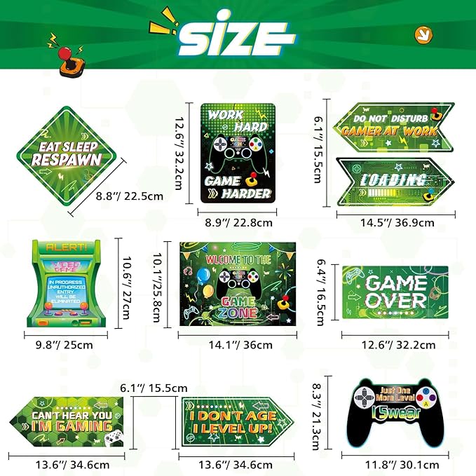Video Game Birthday Party Decorations - 9 PCS Game Sign Party Decorations for Boys Gamer Gaming Themed Birthday Supplies Funny Games Night Decoration for Door Windows Yard Wall Decor