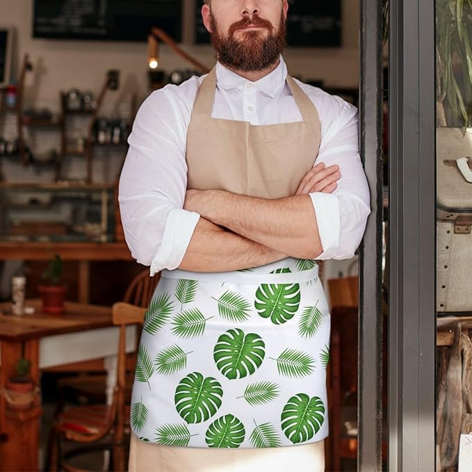 Server Waist Aprons Waitress Unisex Chef Works Half Apron with 3 Pockets