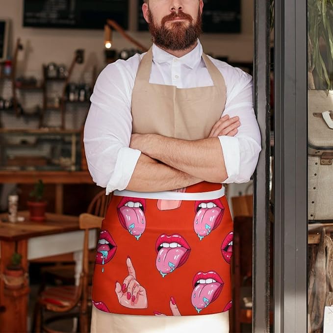 Half Apron with 3 Pockets Chef Cooking Kitchen Restaurant Aprons for Women Men