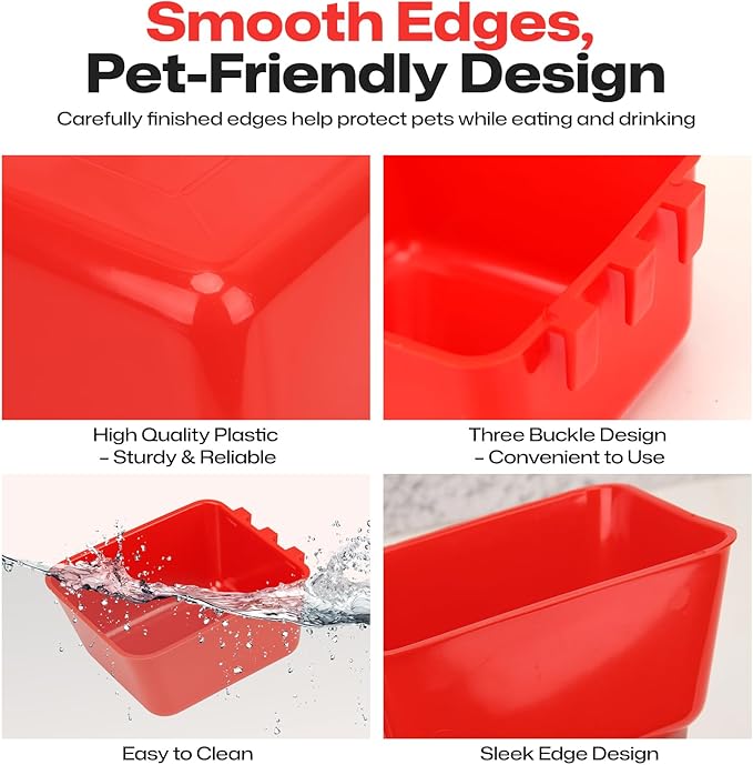 20Pcs 18 oz Bird Cage Cups, Red Plastic Poultry Feeder Waterer Cups, Hanging Wire Cage Bowls for Chicken Pigeon Bunny Gamefowl Farm Poultry