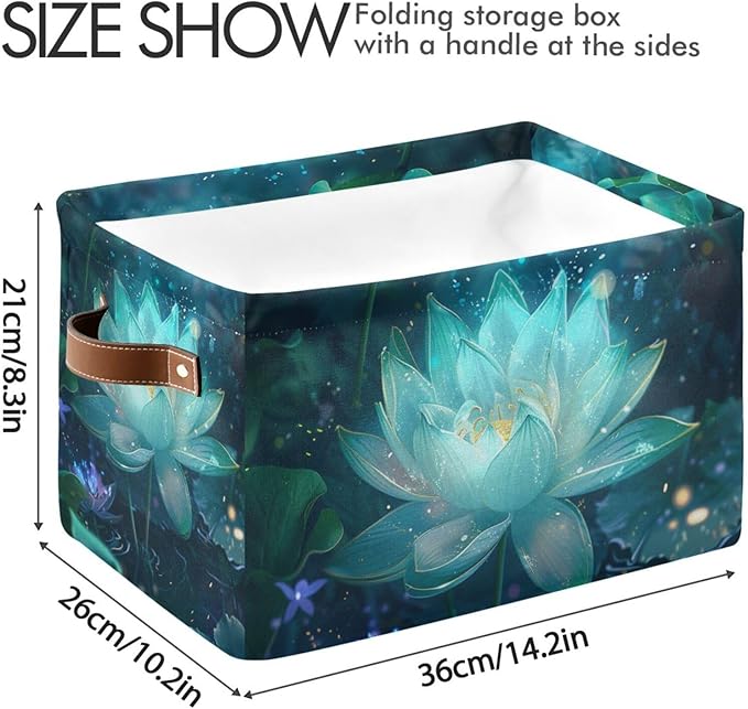 JIPONI Glowing Lotus Fabric Storage Bins for Shelves, Decorative Storage baskets for organizing, Closet Organizer with Handle for Cloth, Toys, Bedrooms, Farmhouse