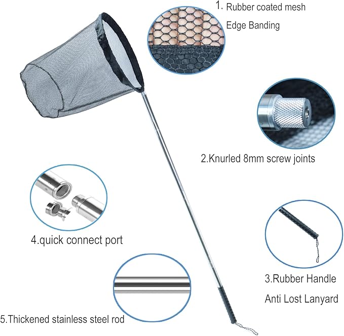 Catch net Small Animal Control net with Stainless Steel Splicing Handle Pole for Small Dogs Feral Cats Rabbits Chickens, Ducks Geese Fish Raccoons Poultry catching Wildlife nets