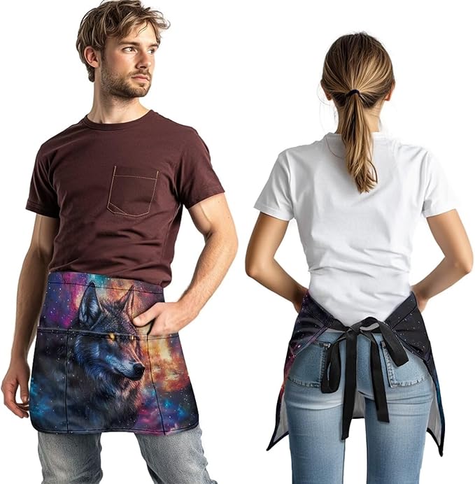 Waist Apron with 3 Pockets Waterproof 13 Inch Short Half Waist Aprons Women Men Server Aprons Waitress Waiter Apron
