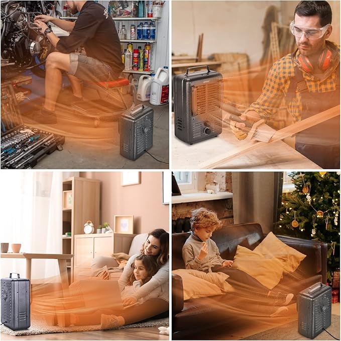 Shinic Space Heater,1500W Milkhouse Heater with Thermostat, Stay Cool Durable Metal Housing, Overheat protection, 3-Prong Plug, Tip-Over Auto Shut Off, Utility Heater for Garage, Bedroom, Greenhouse
