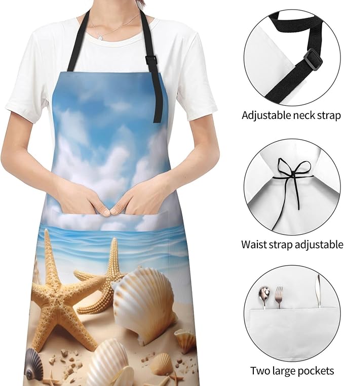 Shark Jumping Home Aprons 2 Pockets 33"×28" for Men Women, Ocean Sea Waterproof Kitchen Cooking Bib
