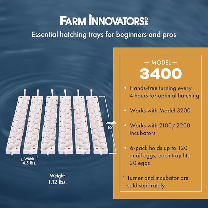 Farm Innovators 6 Pack Quail Rails - 20 Spot Small Egg Trays Only, Fits up to 120 Eggs Total - Compatible with Model 3200 Automatic Egg Turner