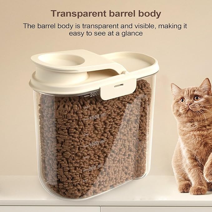 Dog Food Container - 2L Container for Dog Food - Visible Grain Dispenser Large Capacity Anti-moisture Dust-proof for Kitchen Pantry Garage Barn Farm