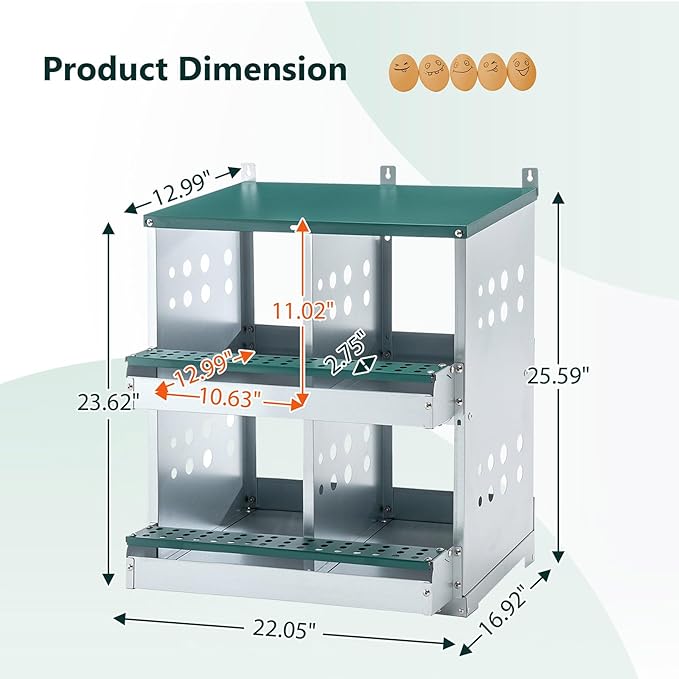 Chicken Nesting Box for Laying Eggs - 4 Room Chicken Laying Boxes, Nesting Boxes for Chickens, Heavy Duty Metal Chicken Coop (22.05" L x 16.92" W x 25.59" H)