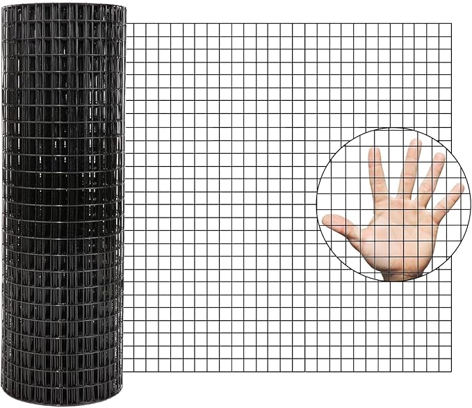 Hardware Cloth 1/2 inch - 48 in x 100 ft 19GA Black Galvanized Chicken Wire Mesh Roll, Hot-Dipped After Welding for Chicken Coop, Rabbit Cages & Garden Fencing – Poultry Netting & Chicken Wire Fencing