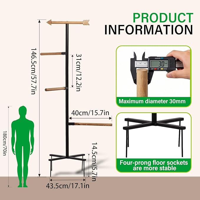 Large Chicken Roosting Bars, Wooden 4-Branch Perch & Outdoor Bird Playground Toy,Chicken Perch for Coop & Backyard,50" H x 16.5" R, 4-Prong Metal Ground Plug,for Small Poultry, Bird & Parrots