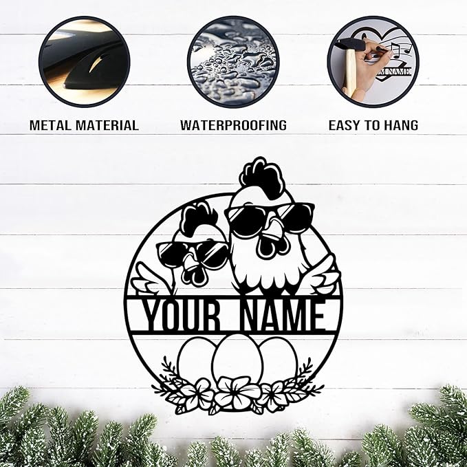 Personalized Chicken Coop Metal Sign,Custom Chicken Farm Metal Wall Art,Personalized Chicken MetalSign, Metal Chicken Farmhouse Sign,Hen House Sign, Funny Chicken Farm Decor (Style C)