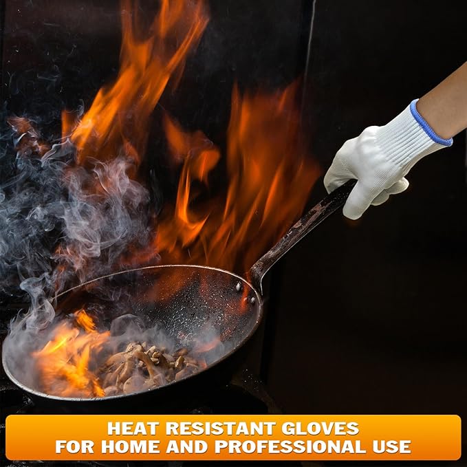 2 Pairs Heat Resistant Gloves for Grilling - 9.45 Inch Durable Aramid Oven Gloves with Fingers - Full Hand Protection, Functionality, Easy to Use, Multipurpose for Baking, Roasting, Frying, and More