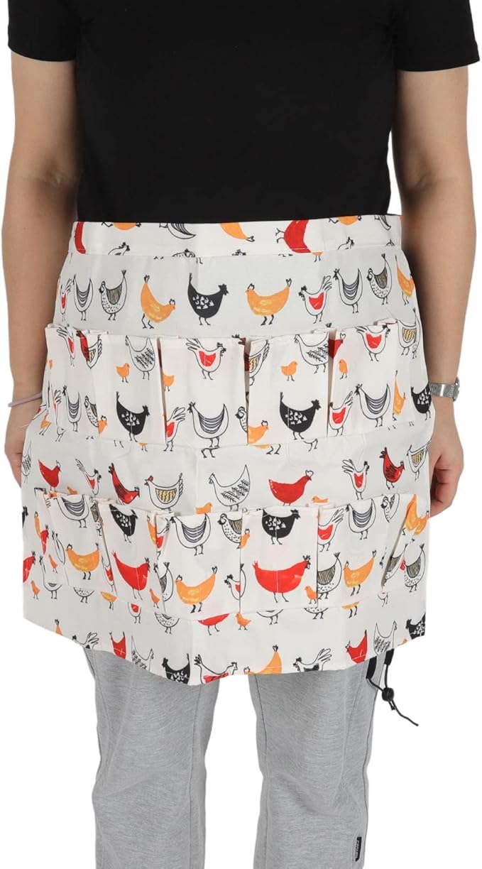 Eggs Collecting Apron for Adults, Chicken Egg Gathering Apron with 12 Pockets, Hands - Free Egg Holder for Duck Goose Turkey Eggs, Durable Cloth Farm Apron Size L (Type 7)