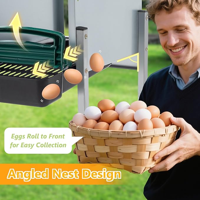 Nesting Box for Chickens Laying Eggs,Roll Away Chicken Nesting Boxes with Legs,4 Compartment Wall Mountable Metal Chicken Nesting Box,Roll Out Nesting Boxes for Hens,Green