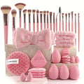 40 PCS Professional Makeup Brush Tools Set, Cosmetic Brush Sponge, Puff, Headband, Brush Cleaning Bow Set, Facial Makeup, Cleaning Accessories, Makeup Products, Valentine Day Item (Pink-40PCS)