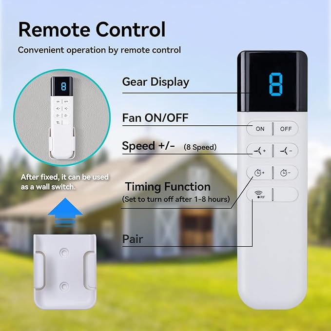 addlon 10 Inch Shutter Exhaust Fan Wall Mounted with EC Motors and Remote Control, Timer, 8 Speeds, 850CFM, Low Noise, Easy to Install, Plug in Ventilation Fan for Garages, Shops, Greenhouse, Attic