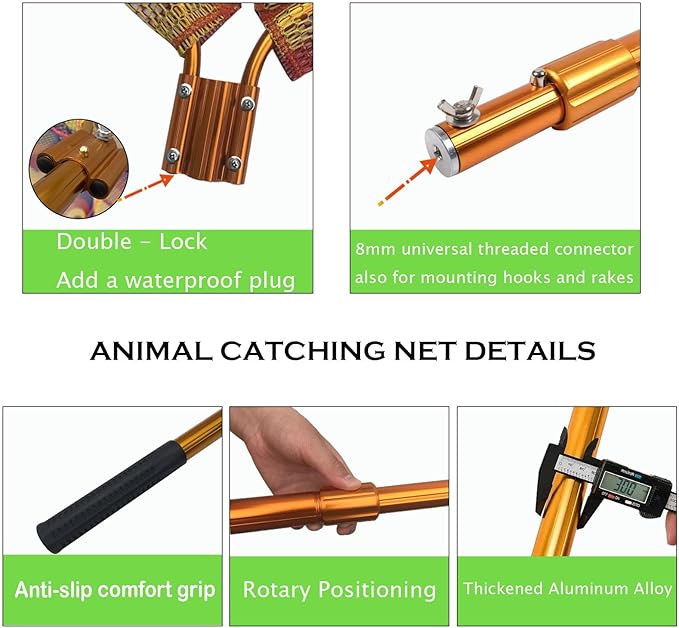 Animal Catch Pole Control Tool,Multi-Functional Catcher Net for Dog,Cat,Rabbit,Chicken,Duck,Goose,Fish,Bird,Raccoon and Others Poultry(67~98" Telescoping Handle with 20" Net Opening)