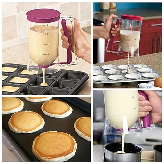 Griddle Breakfast Kit, Pancake Batter Dispenser, Griddle Accessories Including 4 Egg Rings and Silicone Oil Brush, 900ml Easy to Use Cupcake Dispenser for Baking Pancake