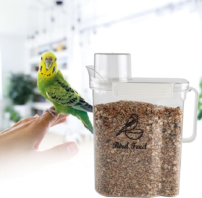 Bird Seed Storage Container,5L Large Capacity Pet Food Storage Containers with Handle,Airtight Wild Bird Seed Dispenser-for PetBirds Parakeets Finches Food Mealworms Storage/BPA Free-Clear