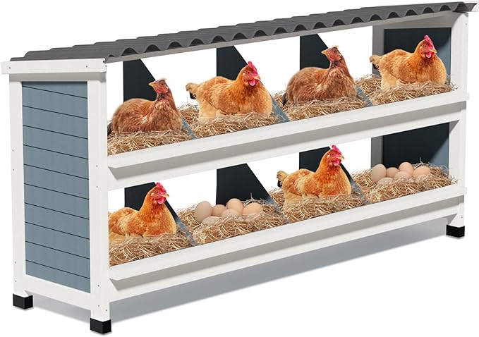 Chicken Nesting Boxes,8 Compartments Wooden Nesting Boxes for Chickens,Laying Boxes for Hens Ducks Poultry Protect Eggs Chicken Coops Easy Egg Collection (8 Hole)