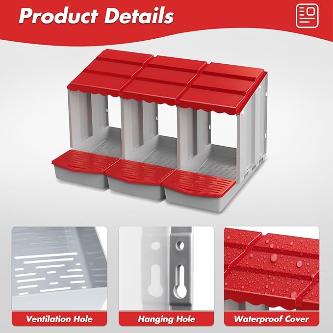 Chicken Nesting Boxes,3 Hole Nesting Box for Chicken Coop, Rolling Egg Collection and Protection Nesting Boxes