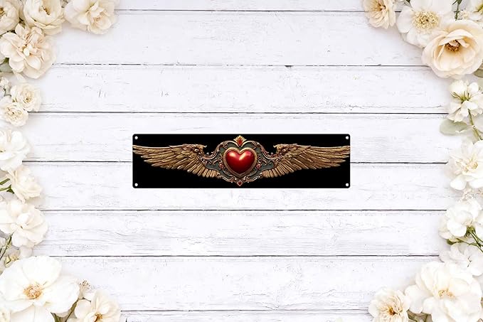 Vintage Tin Red Heart with Wings Sign Retro Metal Sign Suitable For Home Street Shop Garage Bar Farm Garden - Multi-Purpose For Indoor/Outdoor Use Plaque 4x16 Inch