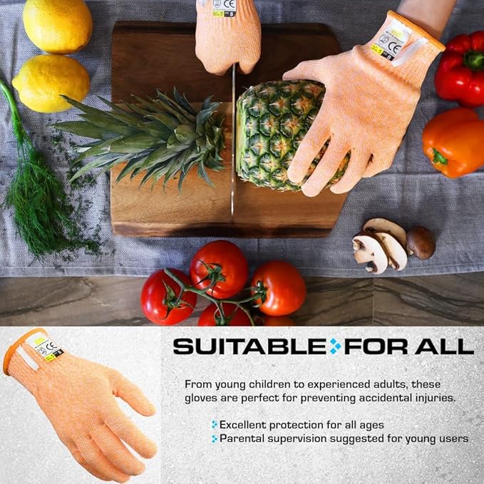Glove Station Ultra Durable Series Cut Resistant Gloves - Cutting Gloves for Chefs, BBQ and Cooking - Level 5 Protection, Food Grade Safe Cut - Orange, Medium Size