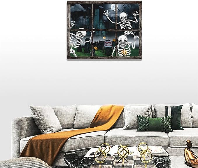 Halloween Wall Art Skeleton Pictures Wall Decor Skull Canvas Prints Framed Artwork Gothic Ghost Home Decor Office Decorations for Bathroom Living Room Bedroom Dinning Room 16"x12"