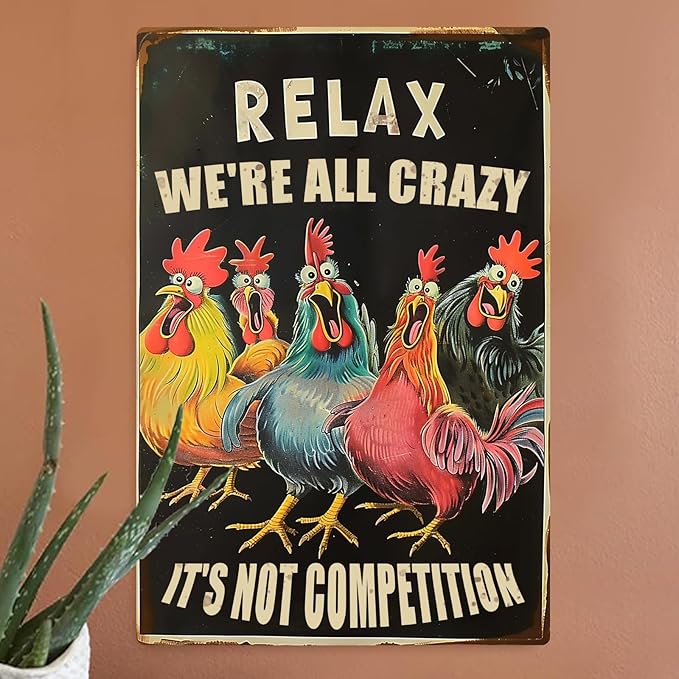 Chicken Metal Tin Sign Vintage Retro Poster Wall Decor Chicken Decoration for Chicken Coops Farms Yard Home Bar Cafe Garage or Office - Thoughtful Funny Chicken Gift Idea