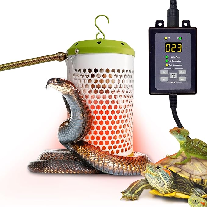 SYSAI Reptile Heat Lamp with Thermostat - All-in-One 50W Heater & Red Night Bulb Combo Kit for Snake, Bearded Dragon, Turtle, Tortoise Tank. Includes Bite Proof Cord & Hanger