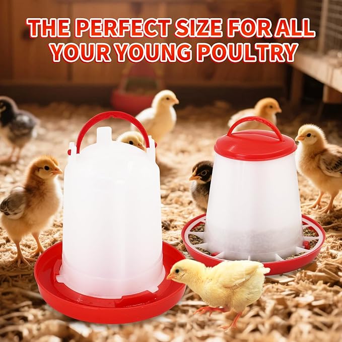 Hanging 1.5kg Chicken Feeder and 1.5L Chicken Waterer Set Kit,No Waste Plastic Automatic Chicken Feeder Waterer for Small Poultry Chicks,Quails and Birds, Outdoor Farm Equipment
