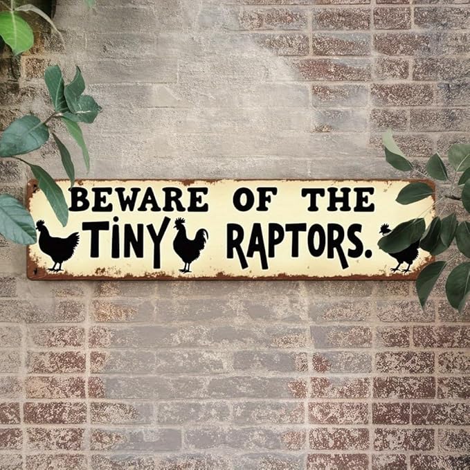 Beware of the Tiny Raptors Metal Tin Sign Farmhouse Wall Decor for Kitchen Farmhouse Entryway Home Living Room 4x16 Inch