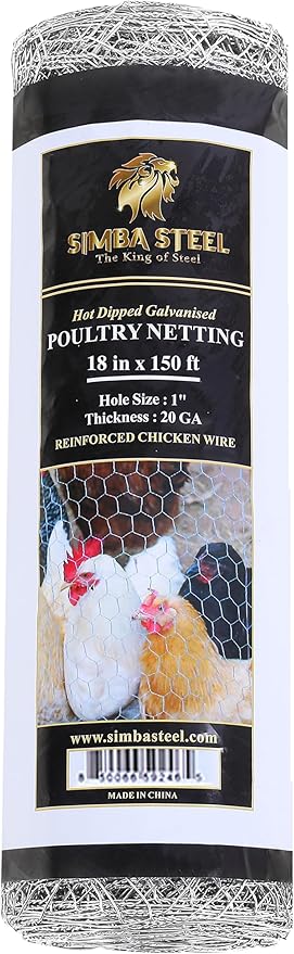 Chicken Wire 18 in x 150 FT x 1” Mesh x 20GA | Poultry Wire Netting | Hot Dipped Galvanized | Chicken Coop, Rabbit Cage, Fence Barrier (18 x 150 x 1)