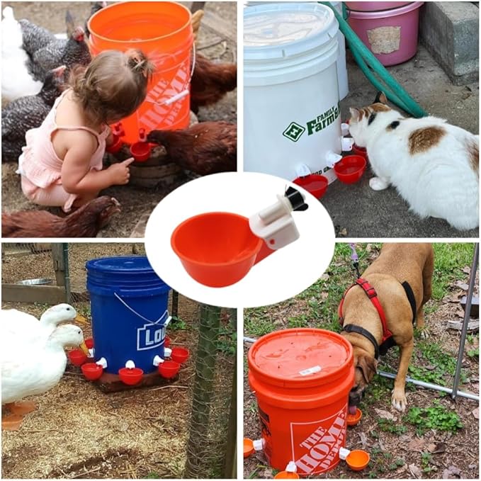 8 Packs Chicken Waterer Cups, Chicken Water Feeder with Drill, Large Poultry Waterers Automatic Waterer for Chickens Coop, Duck, Chicks, Goose, Turkey, Bunny, Bird (Red, 8 Pack)