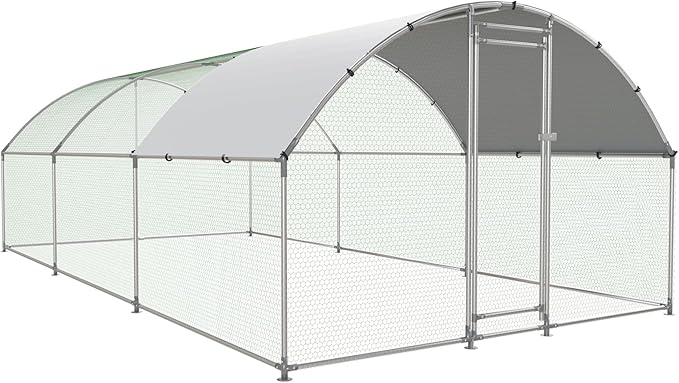 Large Metal Chicken Coop with Run, Walk-in Dome Roof Poultry Cage with Waterproof & Anti-UV Cover for Yard for Ducks & Rabbits