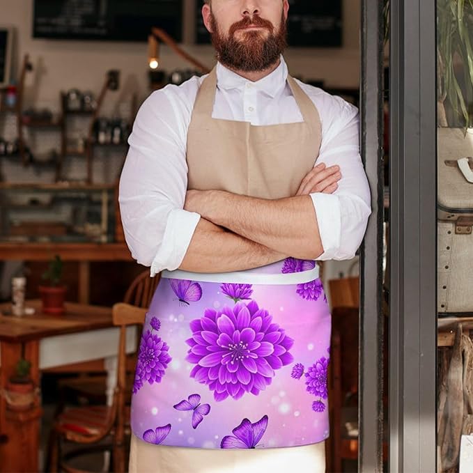 Half Apron with 3 Pockets Chef Cooking Kitchen Restaurant Aprons for Women Men