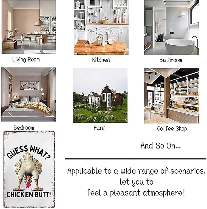 Funny Chicken Coop Metal Sign-"Guess What? Chicken Butt”Posters Wall Art- for Farmhouse Kitchen Home Decor 8x12inch