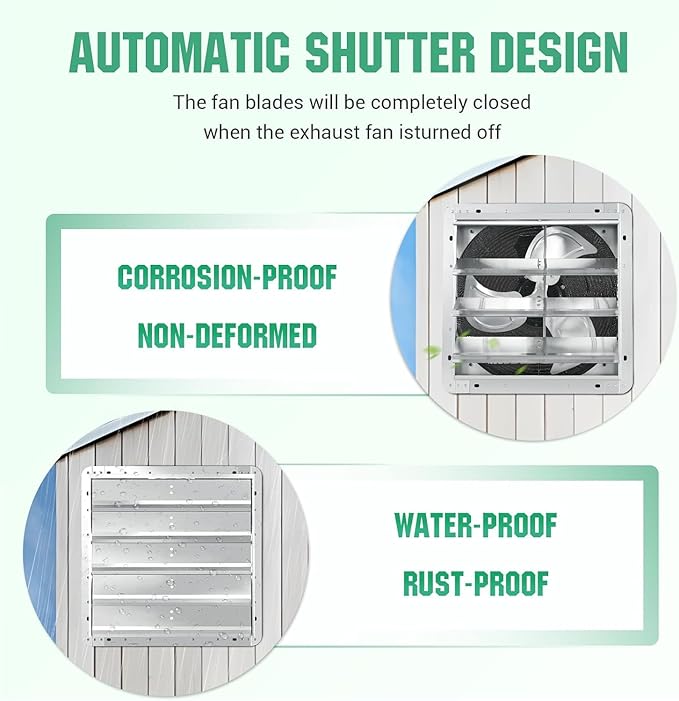 FAREAST 16 Inch Garage Exhaust Fan Wall Mounted, 1940 CFM, Wall Exhaust Fan with Adjustable Speed Controller, Automatic Shutter, for Barn, Shed, Workshop, Warehouse Factory Ventilation (Silver)