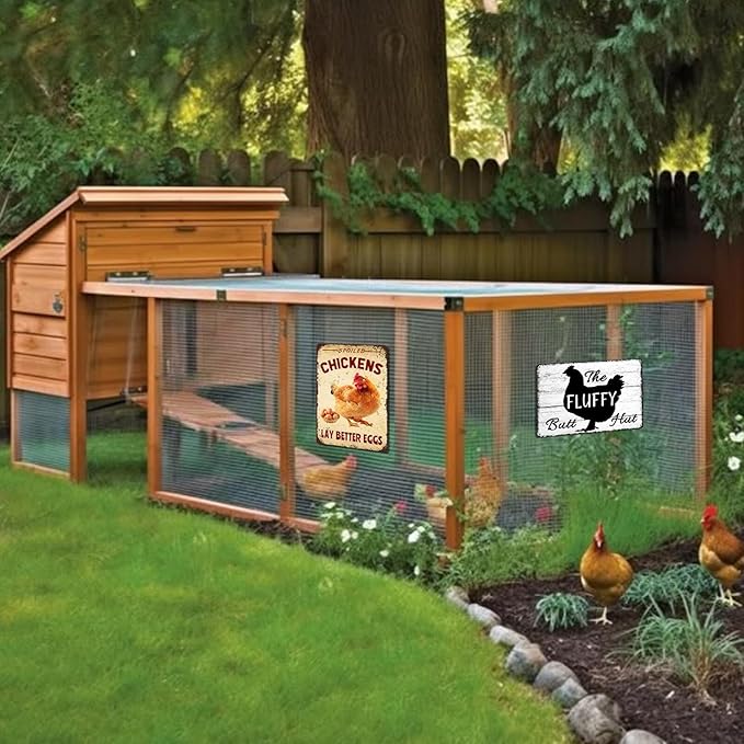Chicken Coop Signs Metal Tin Decor - Vintage Farm Outdoor Wall Art, Funny Yard Kitchen Gifts for Chicken Lovers - Spoiled Chickens Lay Better Eggs Tin Sign for Barn, Coop Accessories 8x12 Inch