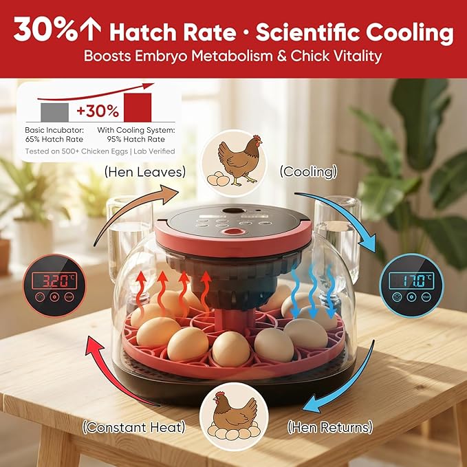 Smart Egg Incubator with WiFi APP & 1080P Camera | Auto Egg Cooling & Turner for High Hatch Rate | 18-24 Egg Capacity with Humidity Control & 360° View for Hatching Chicken/Duck/Quail