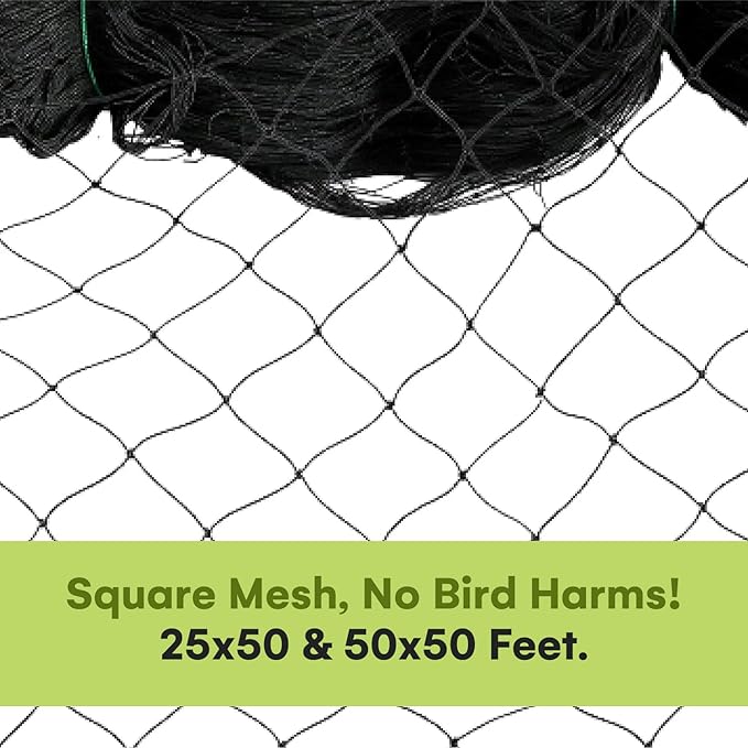 Nylon Mesh Anti Bird Netting [50 X 50] ft - Protect Fruit Trees, Chickens, Gardens & Aviaries (Pack of 2)