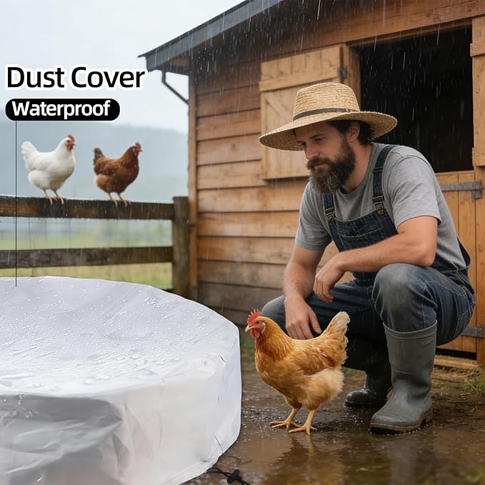 Chicken Dust Bath Tub, 32.3" D * 8" H Foldable Bathing Pool with Waterproof Cover & Feeder Net, Dust Bath for Chickens & Duck Tub, Dog Pool, Multi-Pet Coop Accessory (Green)