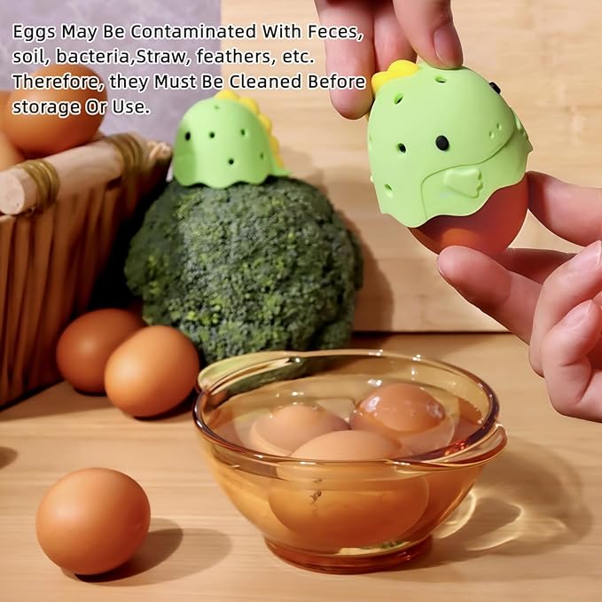 2Pcs Silicone Egg Washer for Fresh Eggs,Cute Dinosaur Egg Scrubber for Fresh Eggs,Farm Fresh Egg and vegertable Scrubber,Dishwasher Safe,Gentle on Shells(Green and Yellow)