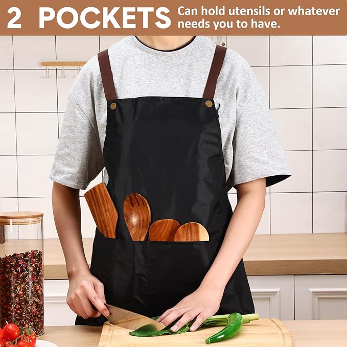 20 Pack Waterproof PVC Aprons Black Heavy Duty Apron with Adjustable Neck Strap Kitchen Apron for Cooking, Dishwashing, Salon, Butcher, Lab, Painting, Ideal Gift for Chef