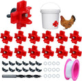 12Pcs Chicken Nipple Waterer Kit,Chicken Feeder and Waterer Set,Automatic Poultry Nipple Waterer Set for Bucket Chickens Feeders,Red Poultry Watering Saving System for Outdoor Chickens Coop