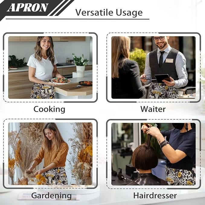 Waist Apron with 3 Pockets Waterproof 13 Inch Short Half Waist Aprons Women Men Server Aprons Waitress Waiter Apron