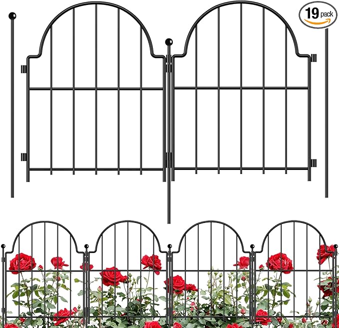 Garden Fence, 17 in(H) x 21 ft(L) Arched Rustproof Metal No Dig Fence Garden Fence Border, Ground Stake Animal Barrier Fence for Rabbit Dog, Outdoor Landscape Decor for Yard & Patio,19 Pack