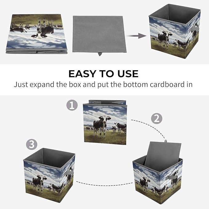 Farm Cow Pictures Storage Bins Cubes Fabric Cube Organizer with Handle Durable Storage Boxes Large Storage Baskets Foldable Cube Bins for Home Clothes Closet Organizers