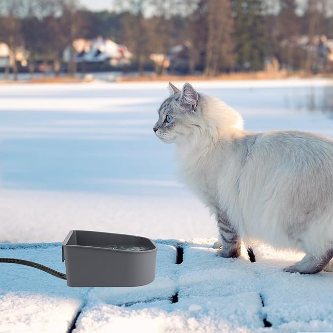 Namsan Heated Water Bowl for Cats Outdoor/Indoor, 1L Rabbit Thermal Bowls, Prevents Freezing, Hanging Heated Cage Bowl for Chicken, Birds, Small Dogs, Self-Assembly, Grey